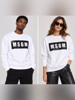 MSGM Logo Print Sweatshirt White Black Unisex Made in Italy Size L NWOT